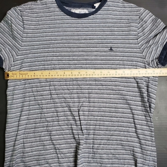 Original Penguin Men Striped T Shirt Size XL Blue White - Picture 8 of 9